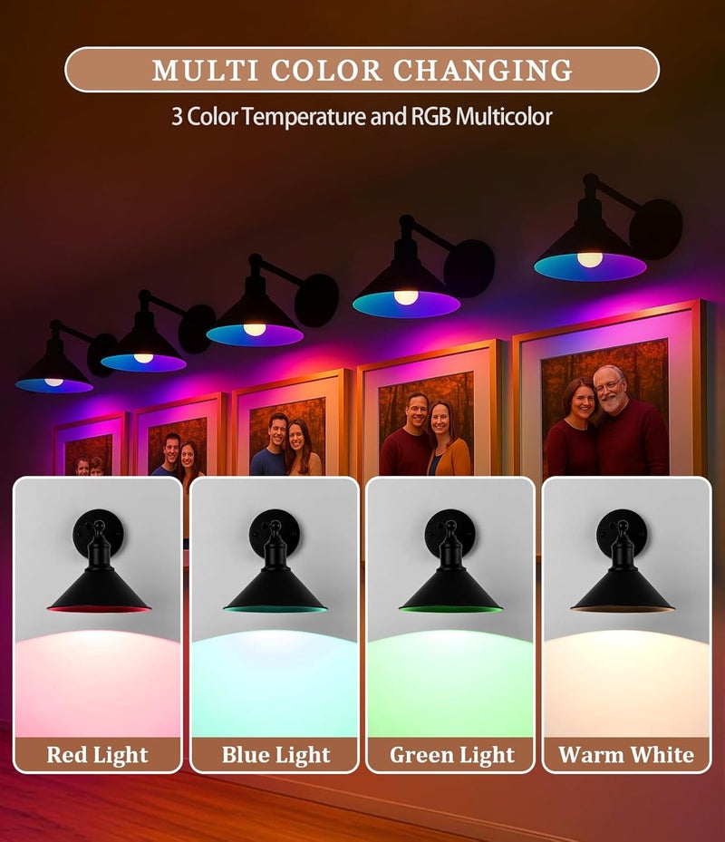 Franing Rechargeable Battery Operated Wall Sconces Set of 2, RGB 15 Color Dimmable Wireless LED Wall Sconce, Includes Bulb and Remote Control, Suitable for Bedroom, Farmhouse, Gallery. - Image 4